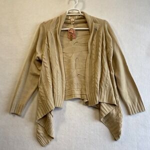 April Cornell Haven Sweater Oat Beige Cable Knit Waterfall Cardigan Wool Blend M